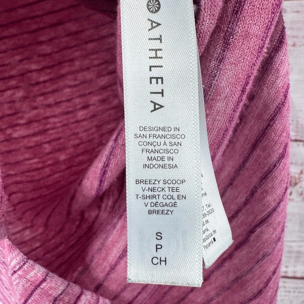 Athleta Shirt Size‎ Small Breezy Scoop V Neck Tee Heathered Pink Striped Casual